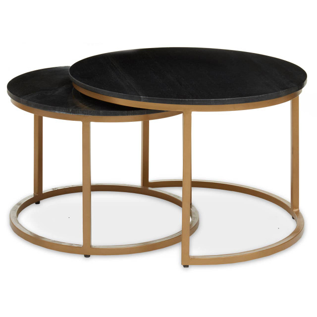 premier housewares Varana Nest Of Two Black Marble Top Round Tables