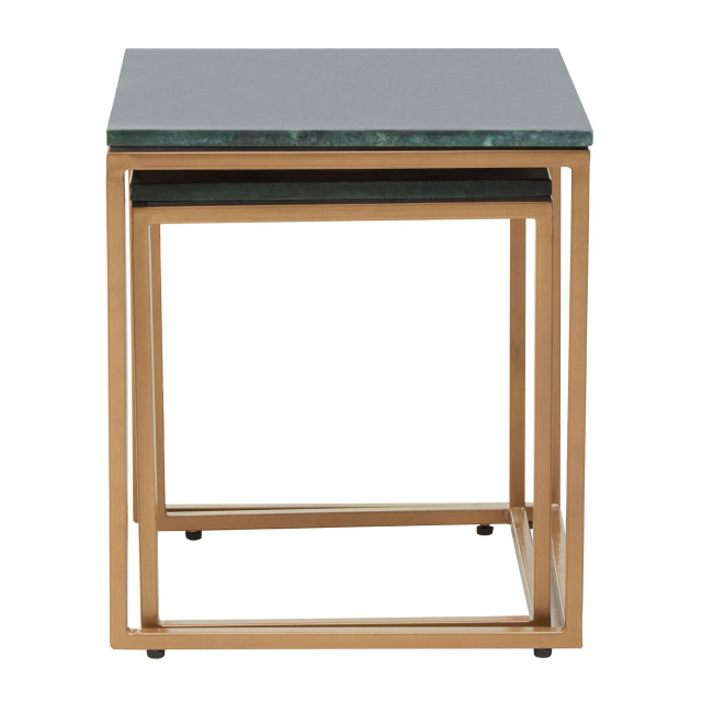 Premier Housewares Varana Nest Of Two Green Marble Top Tables