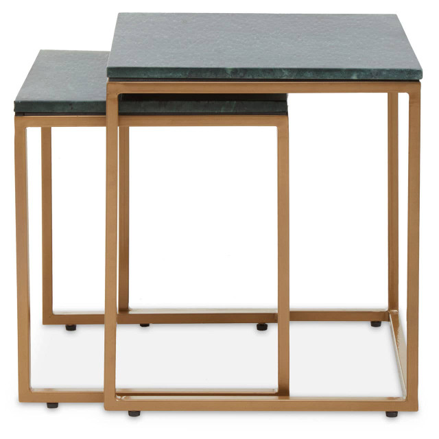 premier housewares Varana Nest Of Two Green Marble Top Tables