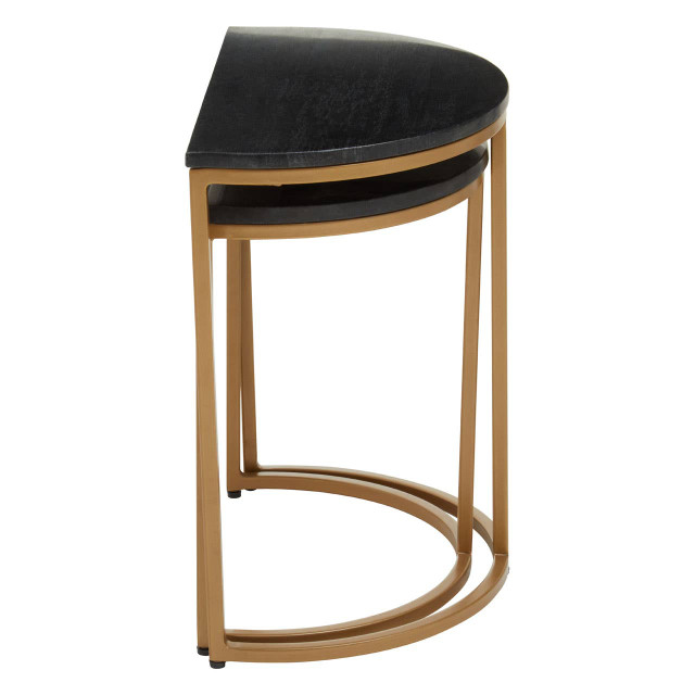 Premier Housewares Varana Nest Of Two Half Moon Black Marble Top Tables