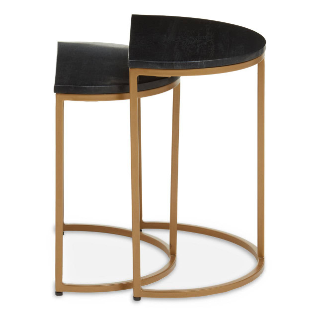 premier housewares Varana Nest Of Two Half Moon Black Marble Top Tables