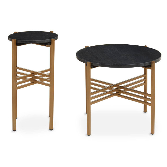 Premier Housewares Varana Set Of 2 Black Marble Top Round Side Table