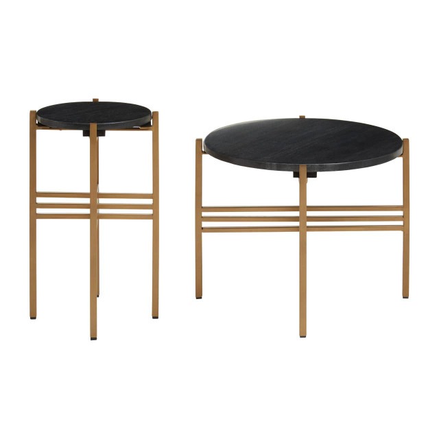 Premier Housewares Varana Set Of 2 Black Marble Top Round Side Table