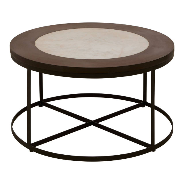 Premier Housewares Vasco Wood And Marble Top Coffee Table With Black Iron Base