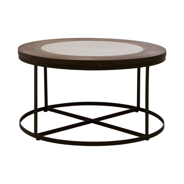 premier housewares Vasco Wood and Marble Top Coffee Table with Black Iron Base