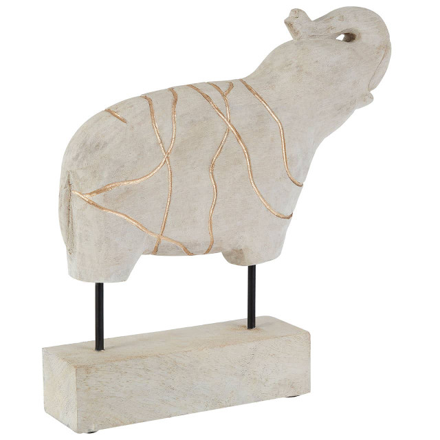 Premier Housewares Vena Whitewash Mango Wood Elephant Sculpture