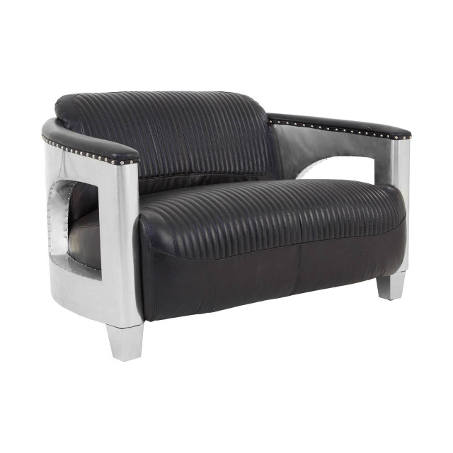 Premier Housewares Victor 2 Seat Black Leather Sofa