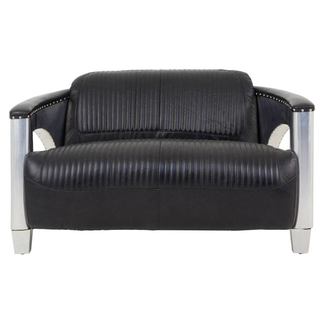 premier housewares Victor 2 Seat Black Leather Sofa