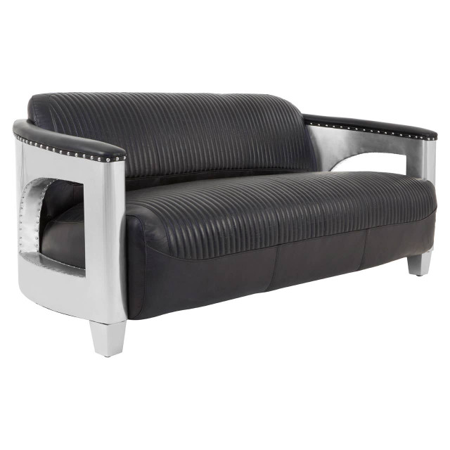 Premier Housewares Victor 3 Seat Black Leather Sofa