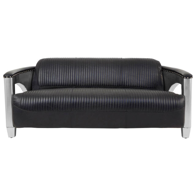 premier housewares Victor 3 Seat Black Leather Sofa