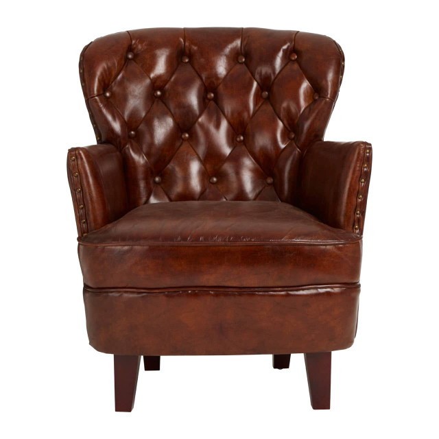 Premier Housewares Victor Brown Leather Armchair With Button Tufted Back