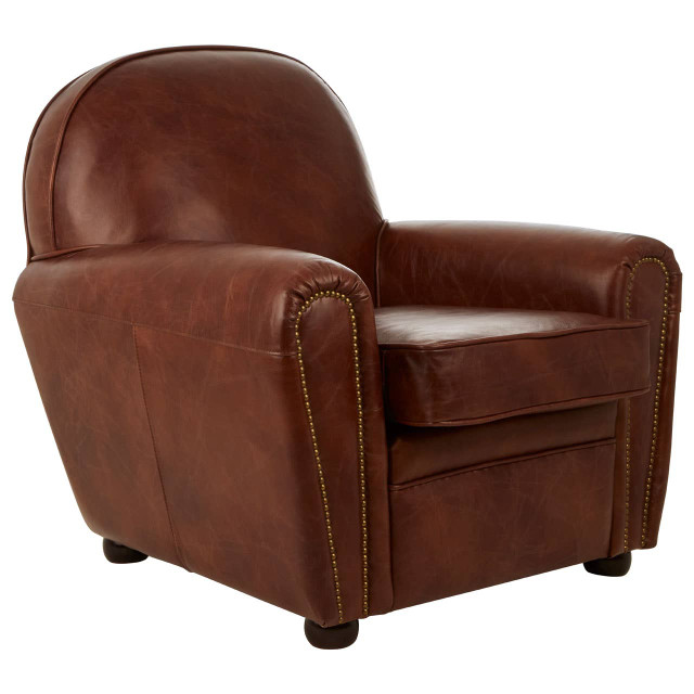 Premier Housewares Victor Brown Leather Classic Armchair