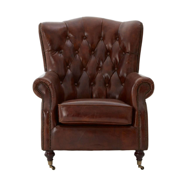 Premier Housewares Victor Brown Leather Scroll Armchair