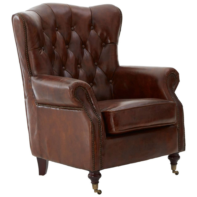 premier housewares Victor Brown Leather Scroll Armchair