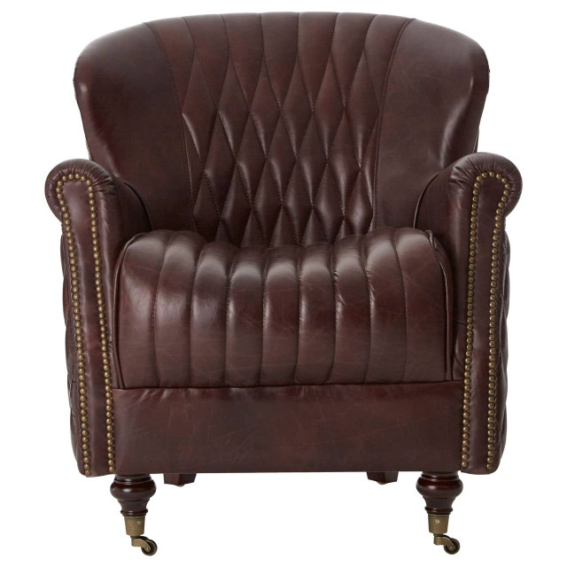 Premier Housewares Victor Brown Leather Winged Back Armchair