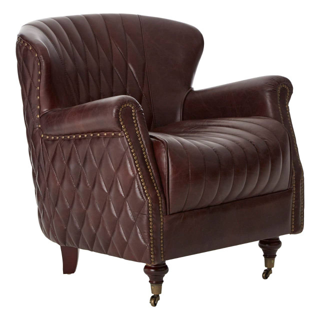 premier housewares Victor Brown Leather Winged Back Armchair