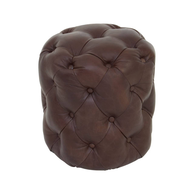 Premier Housewares Victor Button Tufted Brown Leather Stool