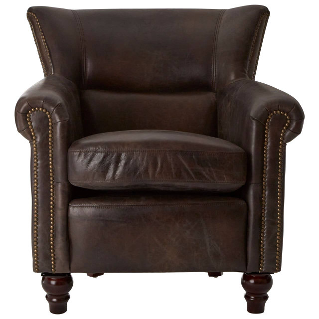 Premier Housewares Victor Dark Grey Brown Leather Armchair