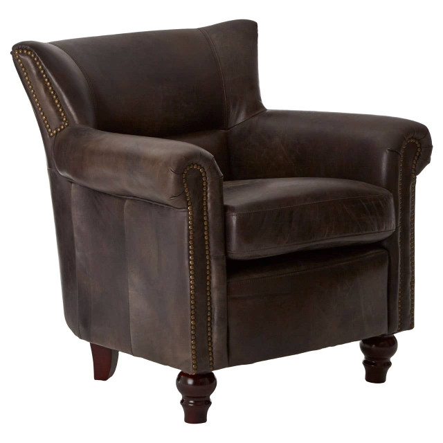 premier housewares Victor Dark Grey Brown Leather Armchair