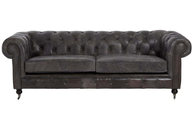 Premier Housewares Victor Dark Grey Brown Leather Chesterfield 3 Seat Sofa