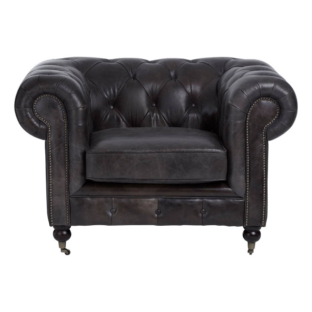 Premier Housewares Victor Dark Grey Brown Leather Chesterfield Chair