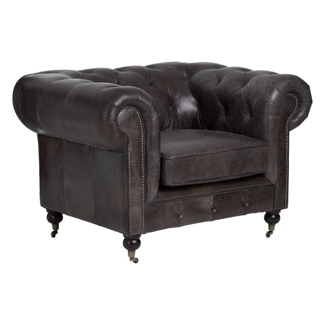 premier housewares Victor Dark Grey Brown Leather Chesterfield Chair