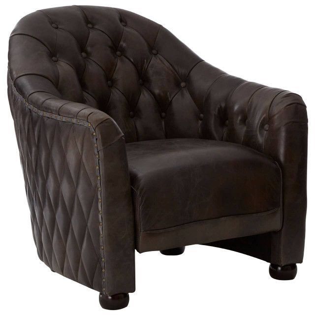 Premier Housewares Victor Dark Grey Brown Leather Tub Chair