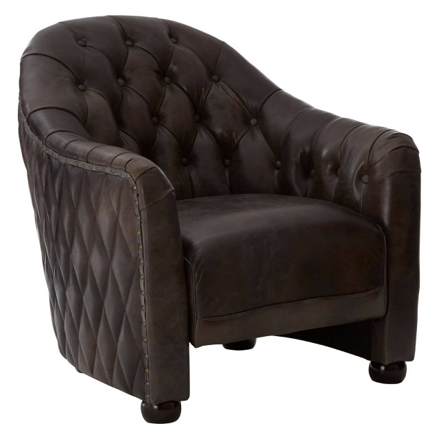 Premier Housewares Victor Dark Grey Brown Leather Tub Chair