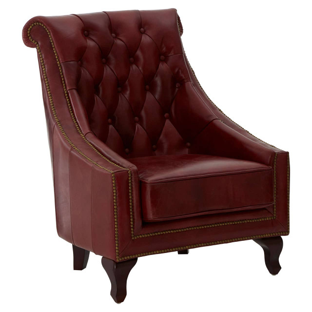premier housewares Victor Deep Red Leather Lounge Chair with Tufted Back