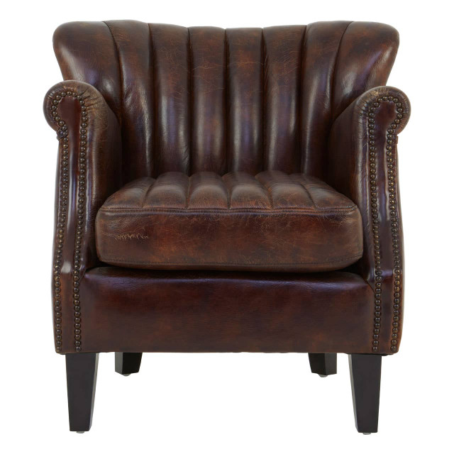 premier housewares Victor Winged Brown Leather Armchair