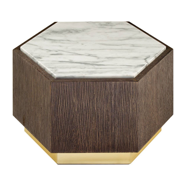 Premier Housewares Villi Hexagon Dark Oak And Marble Side Table