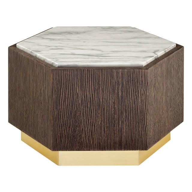 premier housewares Villi Hexagon Dark Oak and Marble Side Table