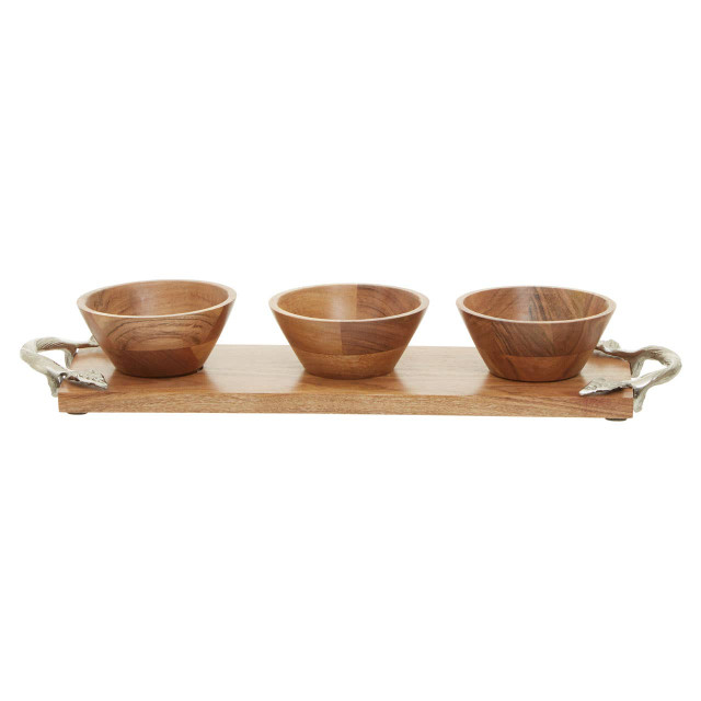 premier housewares Vine Acacia Wood Set of 3 Dip Bowls with Tray