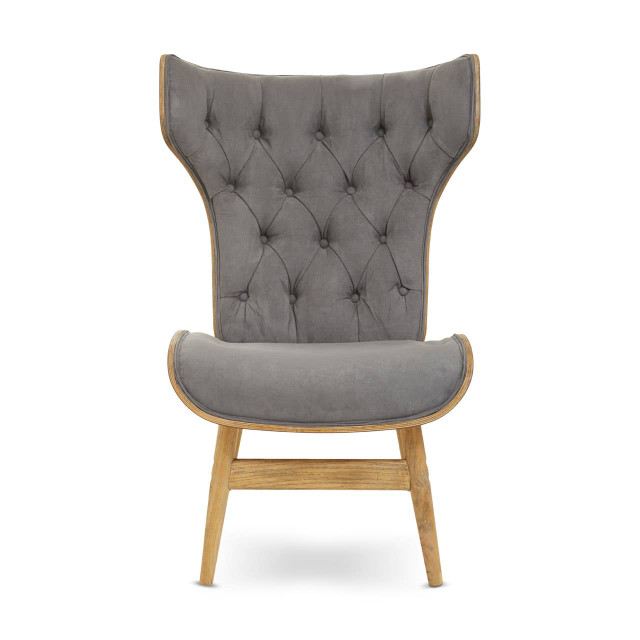 Premier Housewares Vinsi Dark Grey Velvet Chair With Winged Back