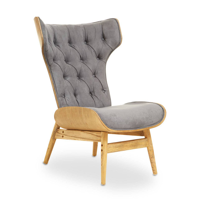 premier housewares Vinsi Dark Grey Velvet Chair with Winged Back