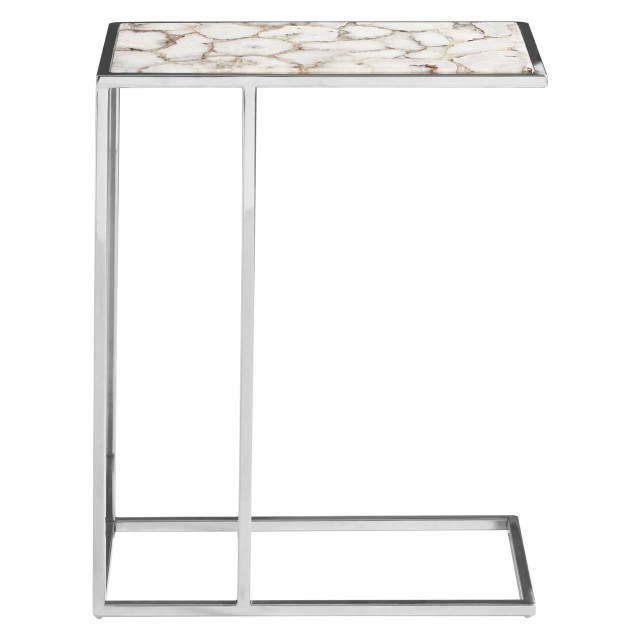 premier housewares Vita White And Silver Agate Side Table