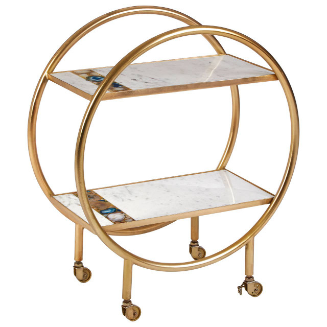 Premier Housewares Vizzini 2 Tier Gold Finish Bar Trolley