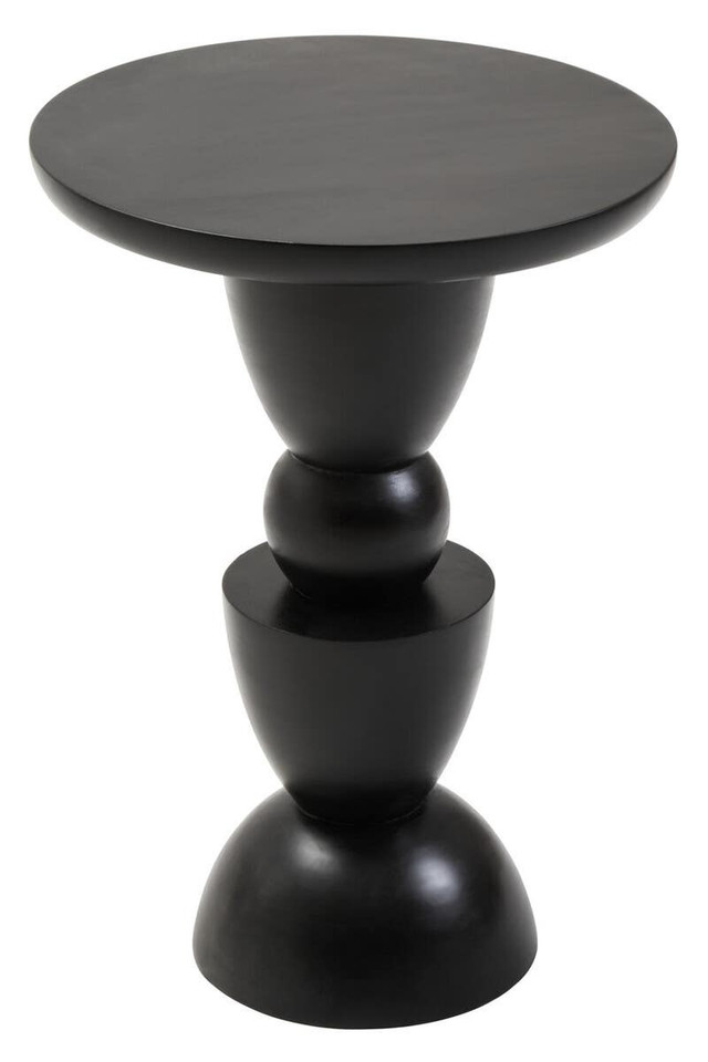 Premier Housewares Walsa Black Finish Mango Wood Circle Column Detail Side Table