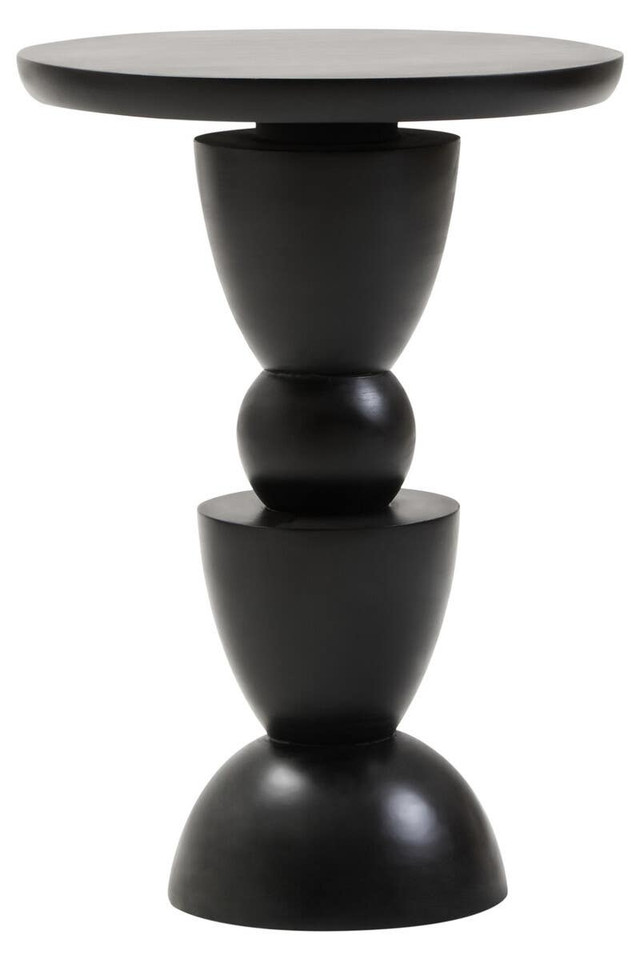 premier housewares Walsa Black Finish Mango Wood Circle Column Detail Side Table
