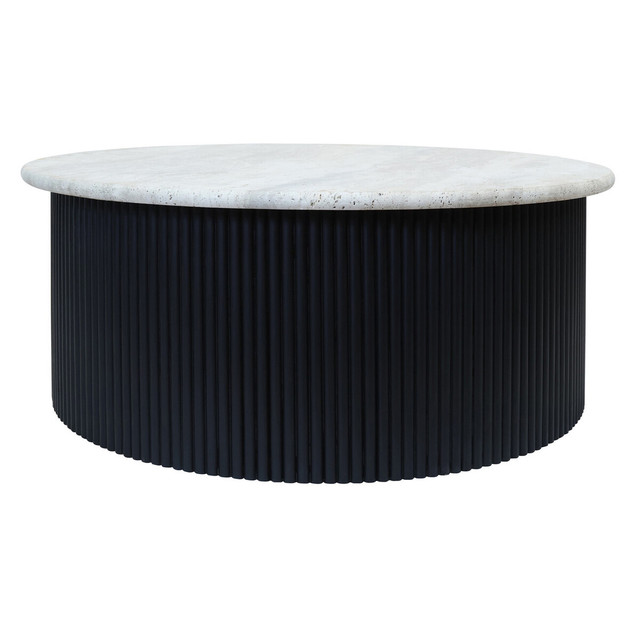 Premier Housewares Walton Travertine Top Coffee Table With Black Acacia Wood Base