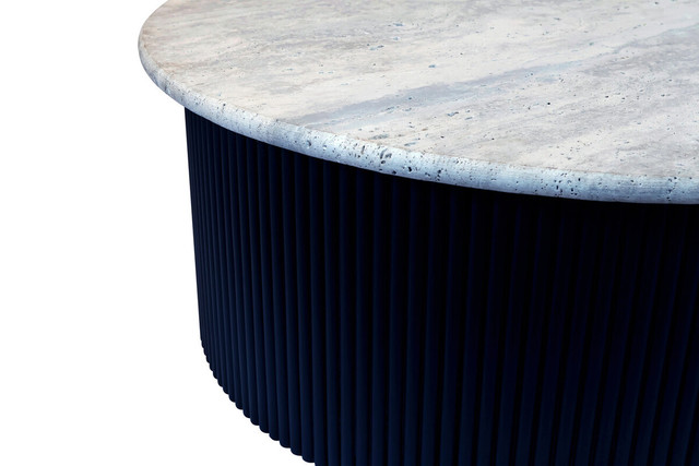 Premier Housewares Walton Travertine Top Coffee Table With Black Acacia Wood Base