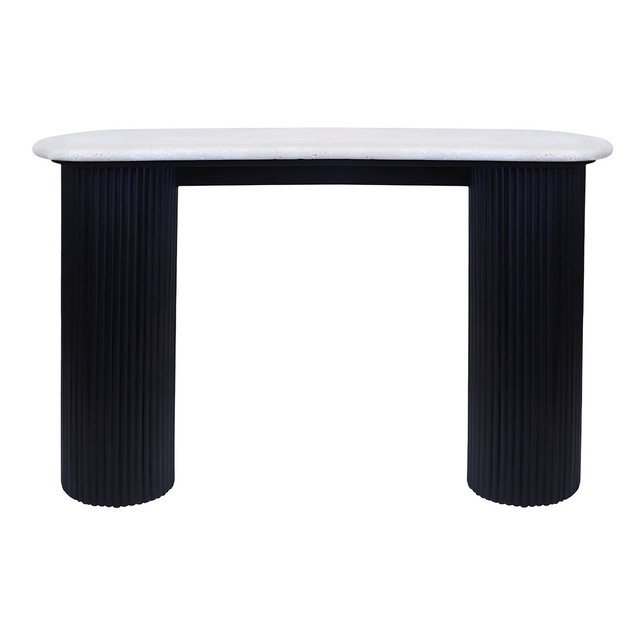 Premier Housewares Walton Travertine Top Console Table With Black Acacia Wood Legs