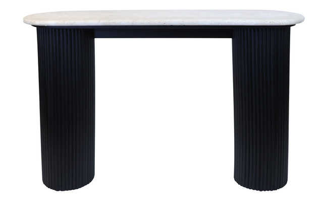Premier Housewares Walton Travertine Top Console Table With Black Acacia Wood Legs