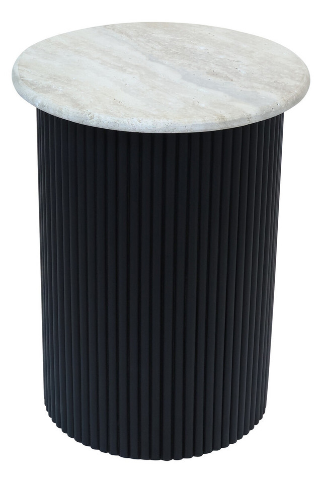 Premier Housewares Walton Travertine Top Side Table With Black Acacia Wood Base