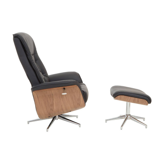Premier Housewares Warrington Black Leather Effect Recliner And Footstool