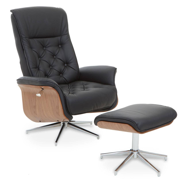 premier housewares Warrington Black Leather Effect Recliner And Footstool