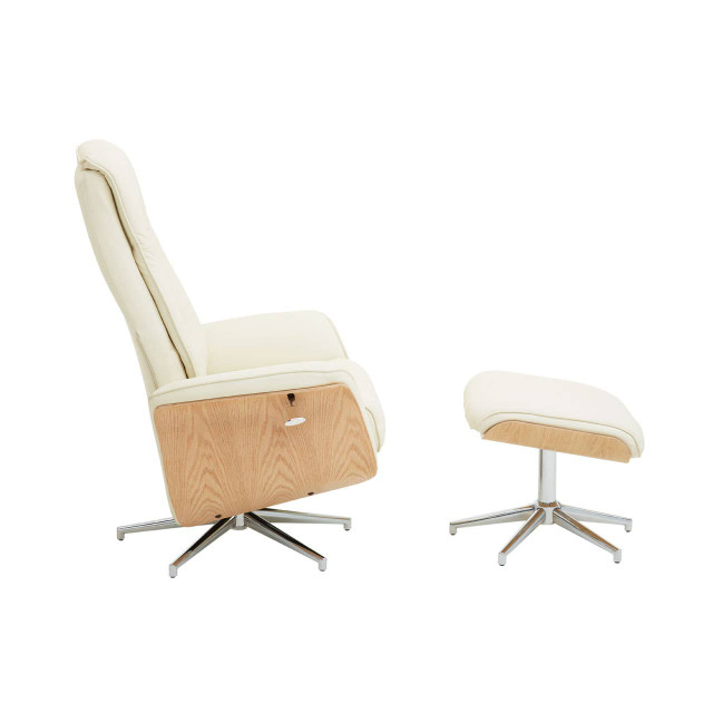 Premier Housewares Warrington Ivory Leather Effect Recliner And Footstool