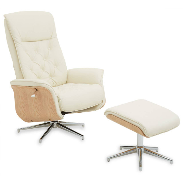 premier housewares Warrington Ivory Leather Effect Recliner And Footstool