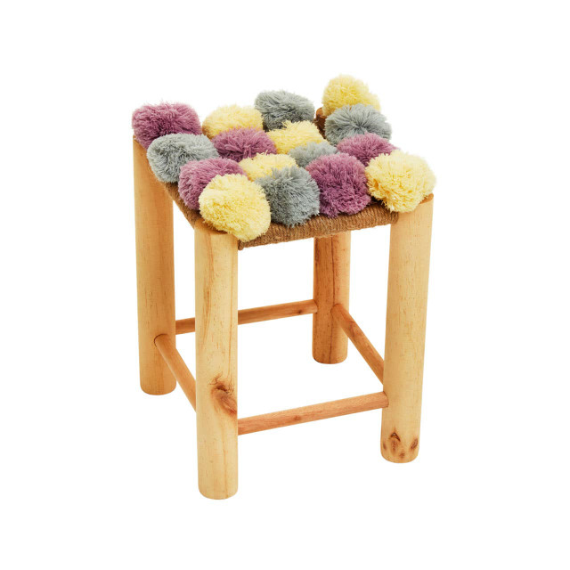 Premier Housewares West Village Grey Beige And Pink Pom Pom Stool