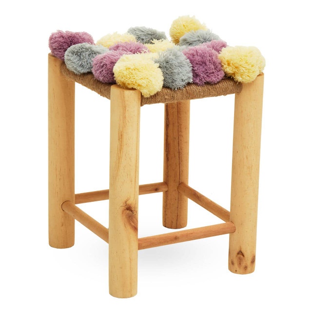 premier housewares West Village Grey Beige And Pink Pom Pom Stool